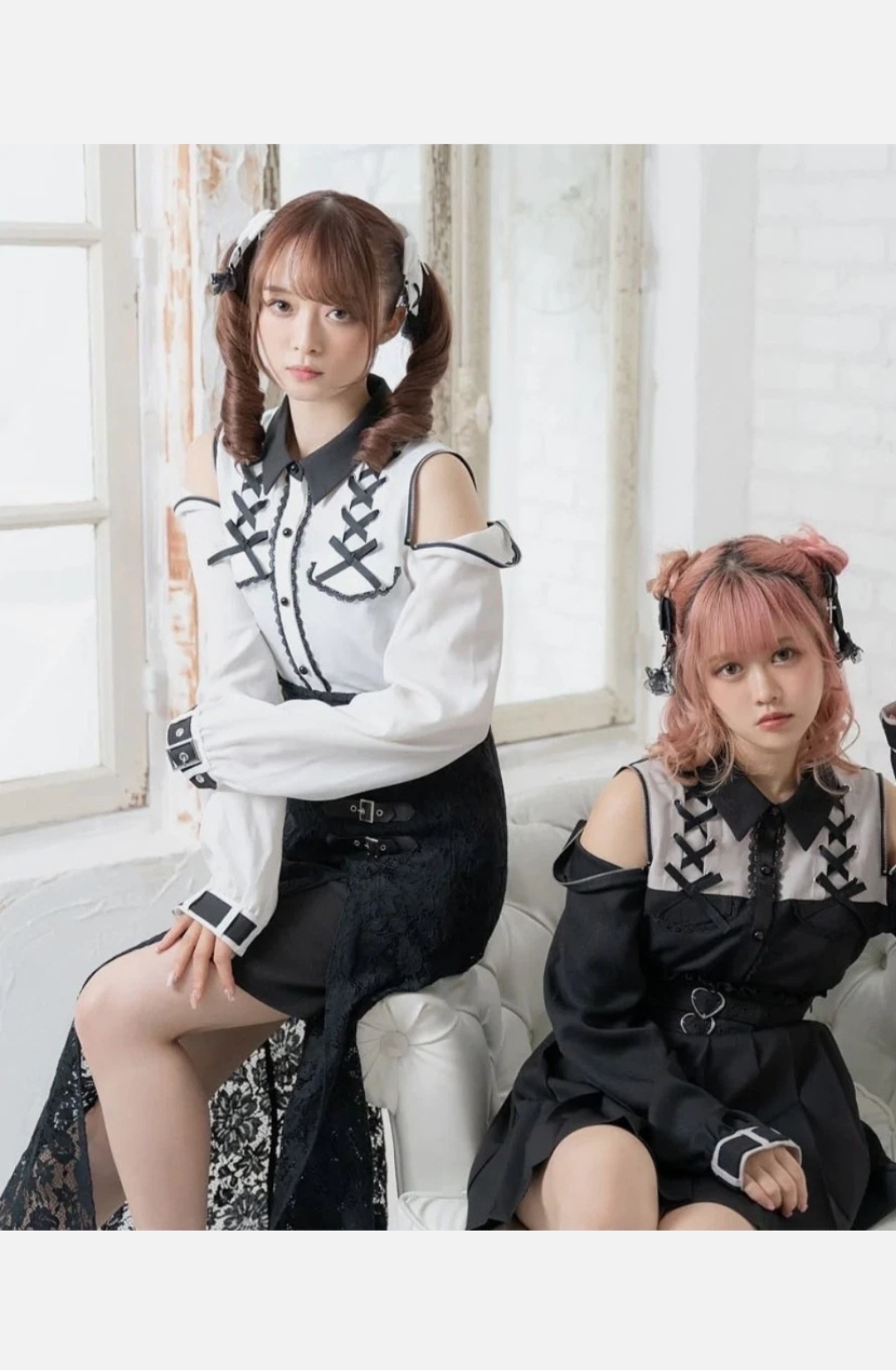 NoTag_Dearmylove No tag 2 way off shoulder zip blouse , dearmylove Jirai kei y2k  - Photo 2