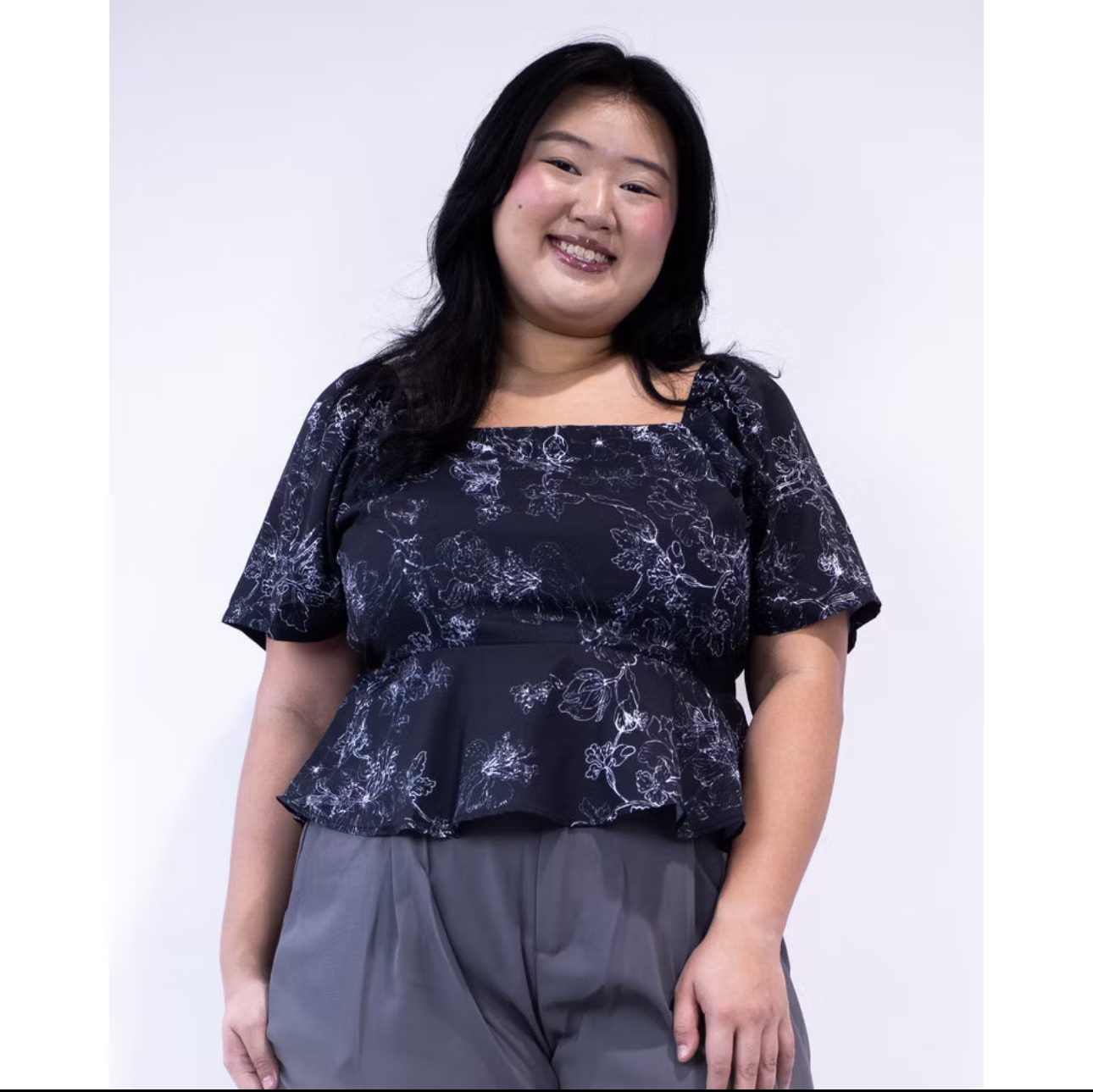 THE MAD THEORIES TMT ETTA PEPLUM TOP 2.0 BLACK FLORAL