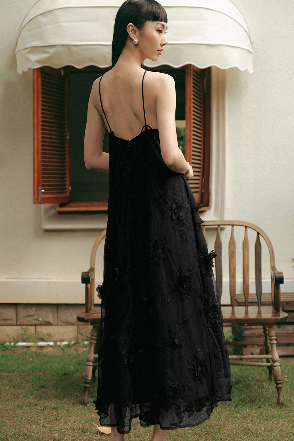 FASHMOB Fashmob LEA APPLIQUÉ TIE MAXI IN BLACK in Size XS - Photo 3
