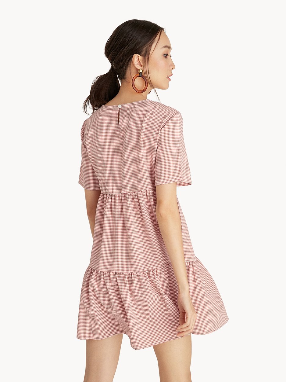 POMELO Pomelo Gingham Tiered Dress in Pink in Size XS - Photo 2