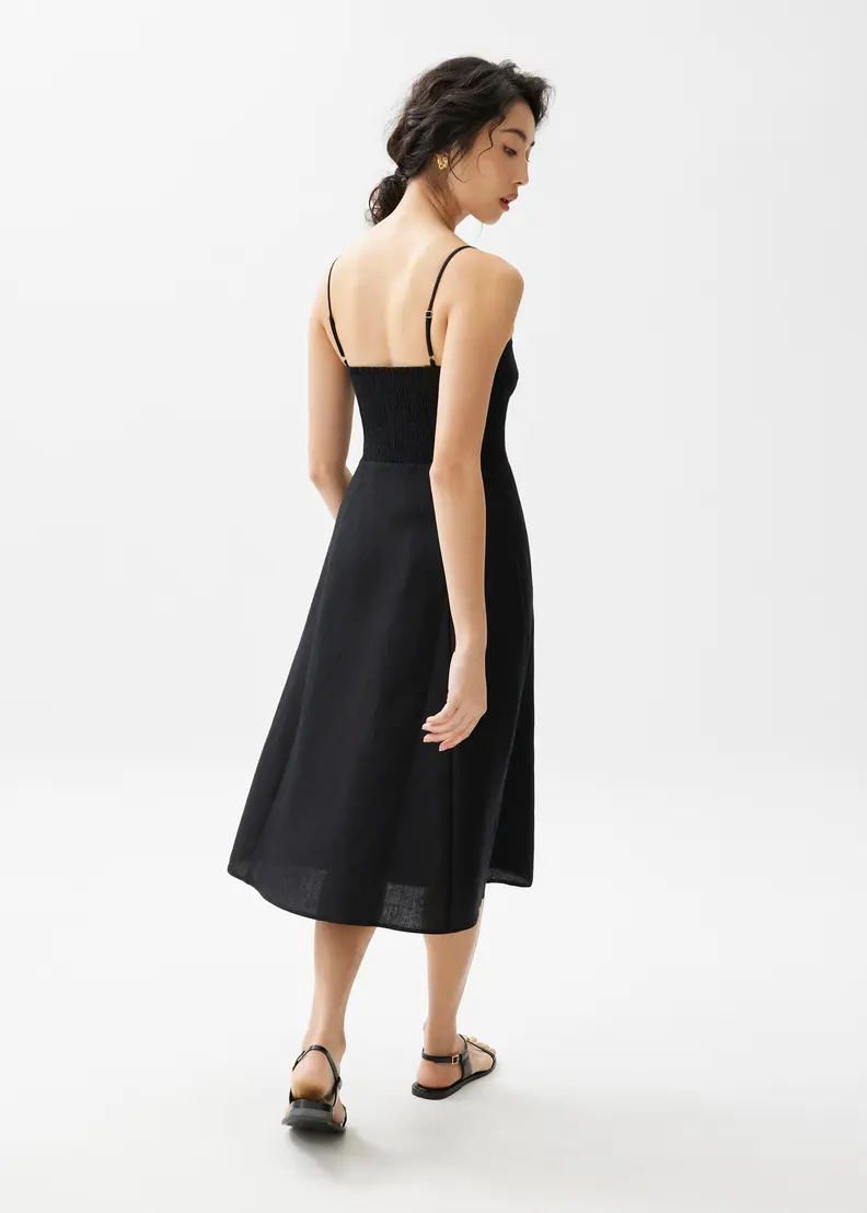 Love Bonito Love Bonito Emi Linen Fit & Flare Midi Dress in Black in Size XS - Photo 4
