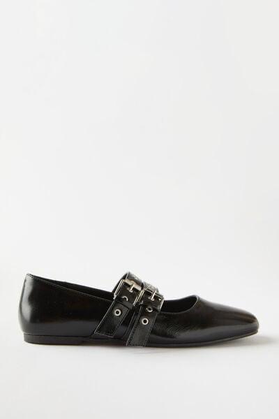 Cotton on black buckle ballerina flats