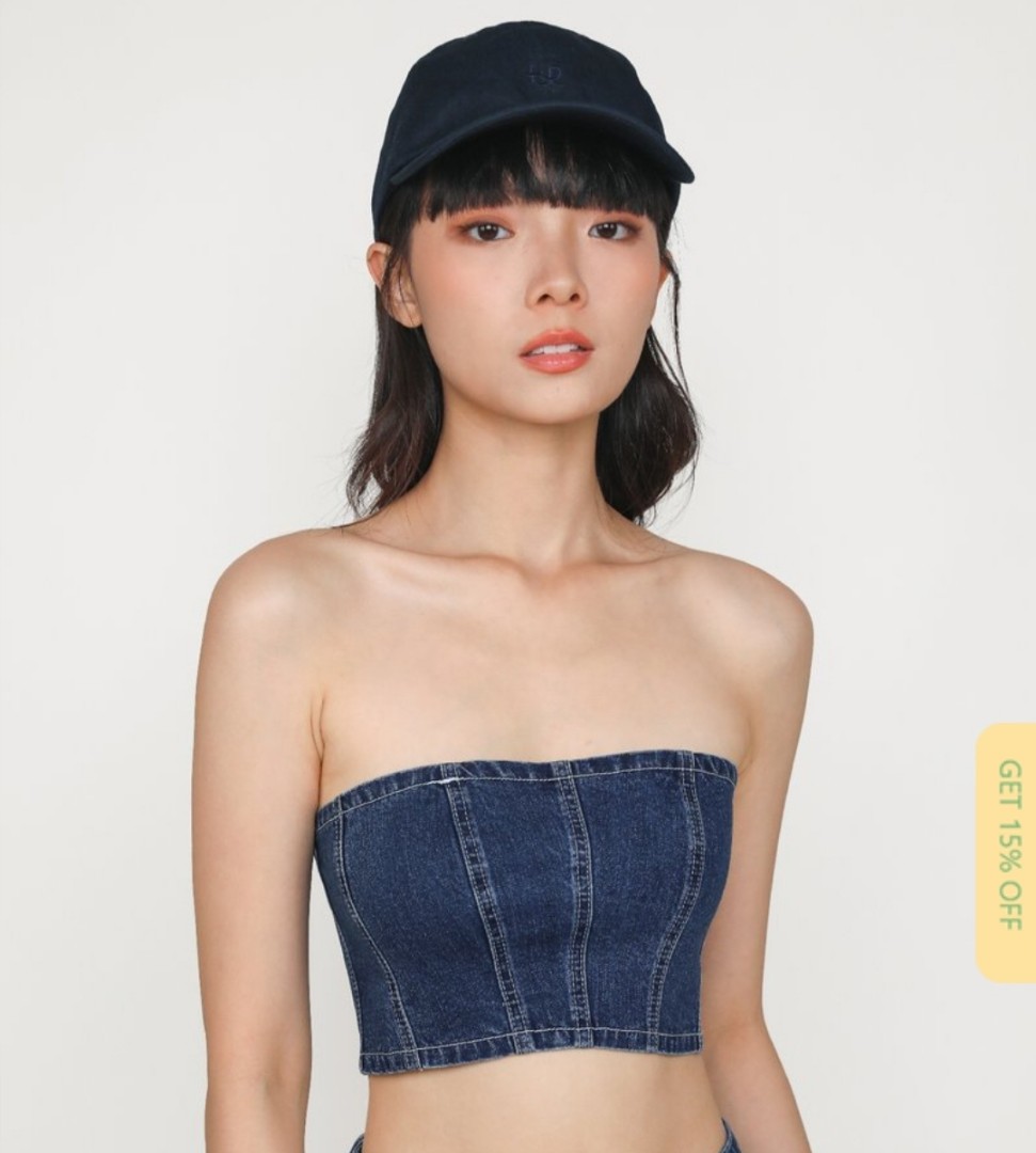THE TINSEL RACK TTR Gabrielle Denim Tube Top (Dark Wash) in Size XS - Photo 2