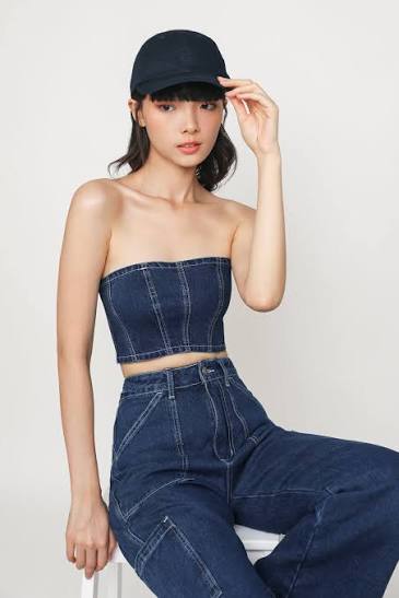 TTR Gabrielle Denim Tube Top (Dark Wash) in Size XS