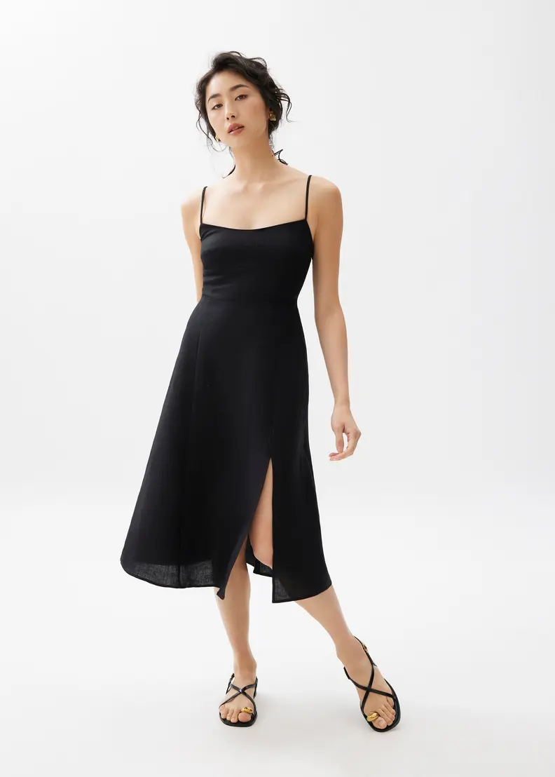 Love Bonito Emi Linen Fit & Flare Midi Dress in Black in Size XS