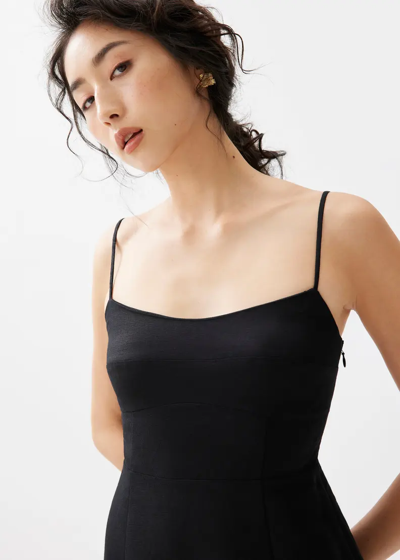 Love Bonito Love Bonito Emi Linen Fit & Flare Midi Dress in Black in Size XS - Photo 2