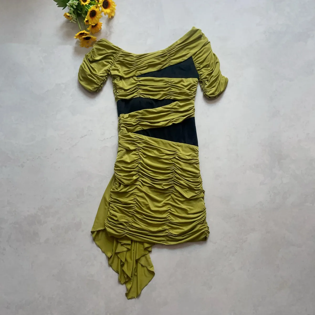 EURAUGO Olive Green Ruched Mini Dress - Photo 6