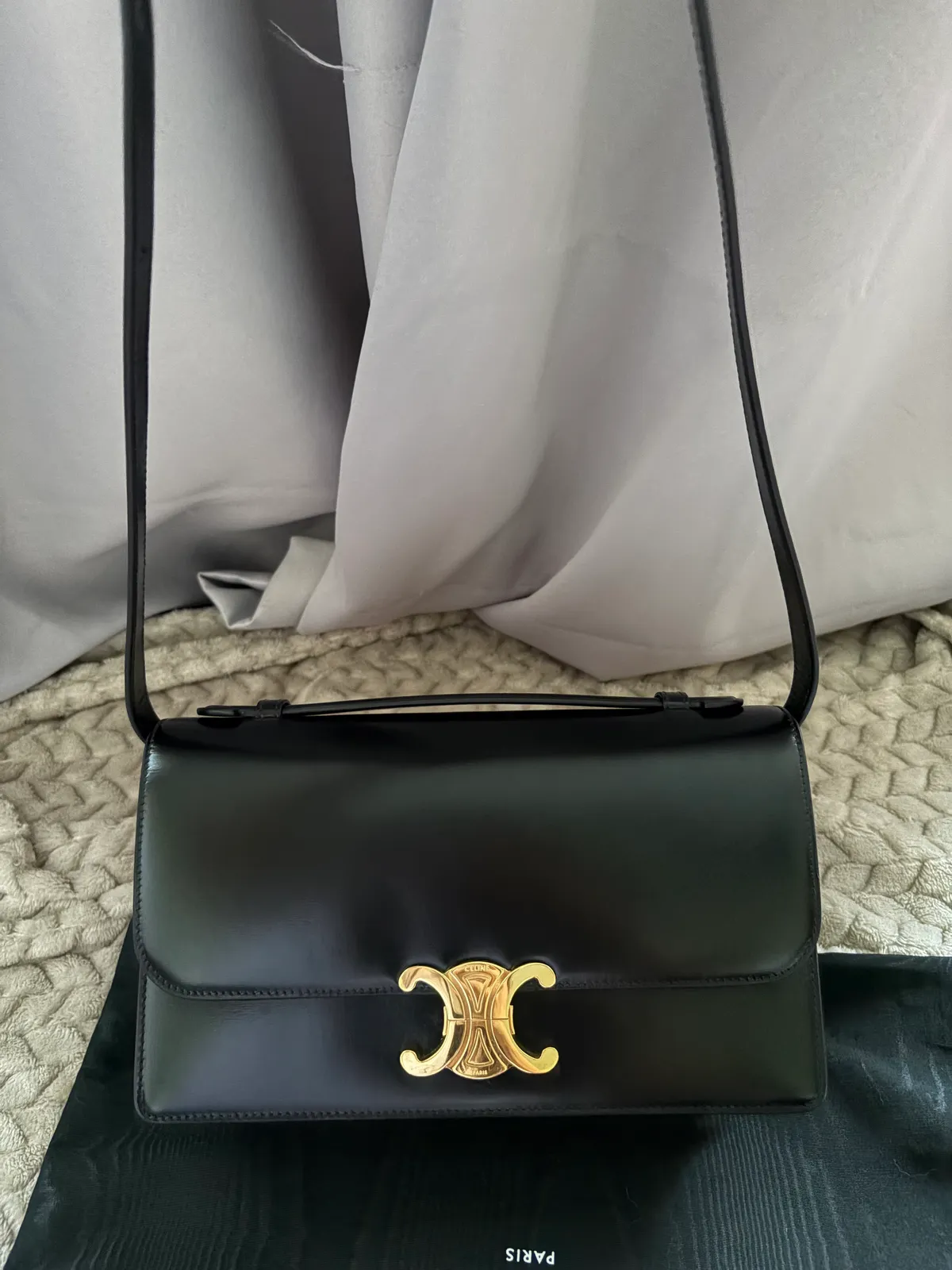 NEGOTIABLE Celine Triomphe Shiny Black Calfskin Folio