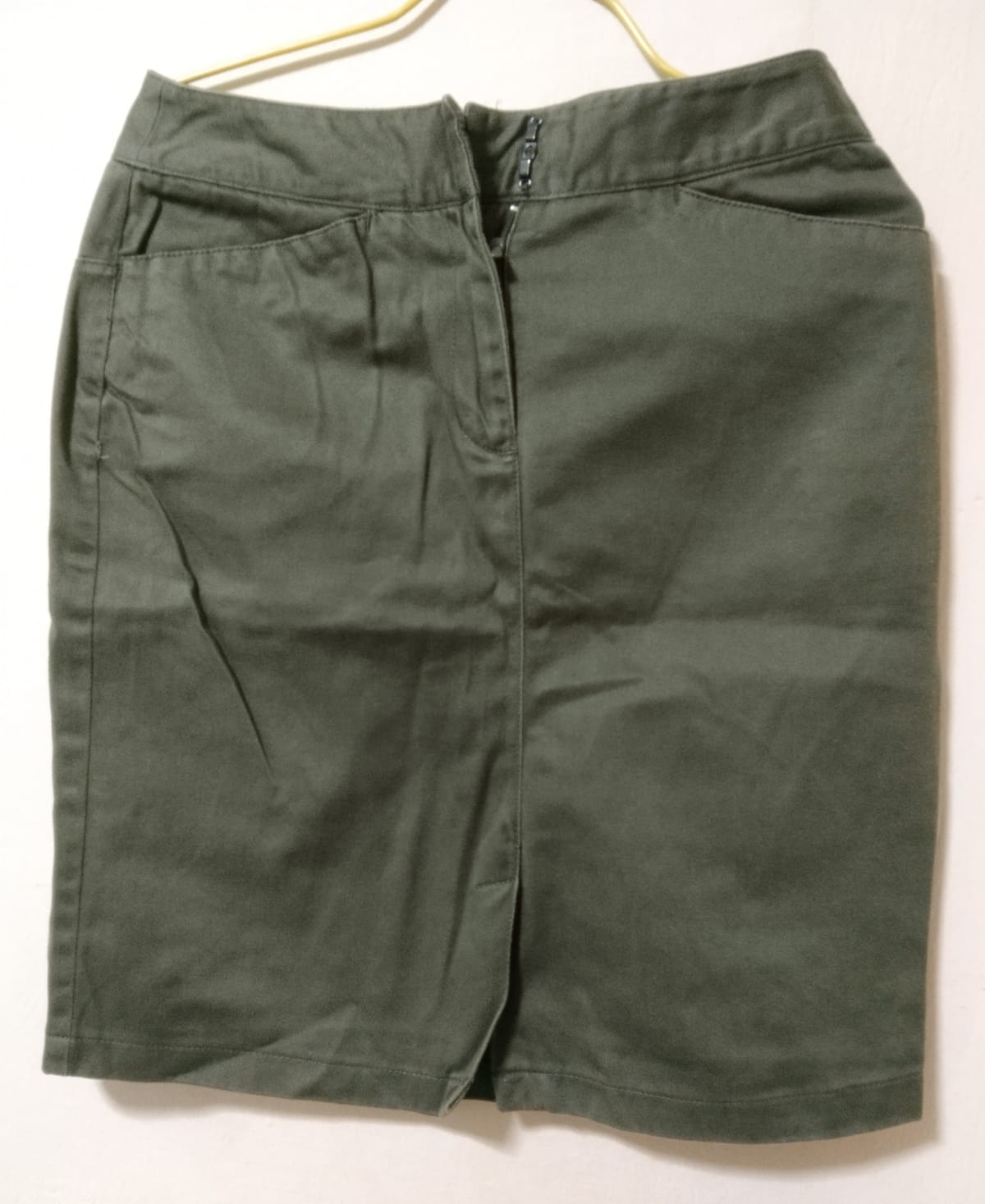 Olive Green Pencil Skirt with Zip Back