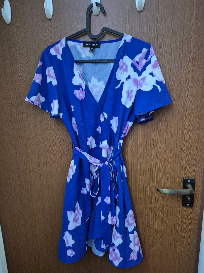 Parisian Blue Floral Wrap Dress - UK 8