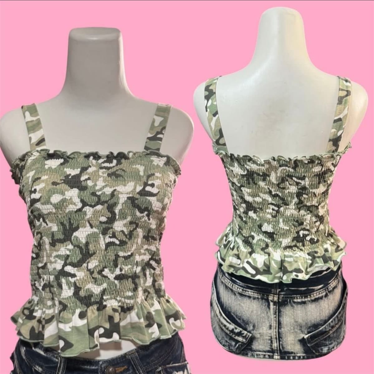 bae Y2K Camo Smocked Top w/ Ruffle Details - Photo 2