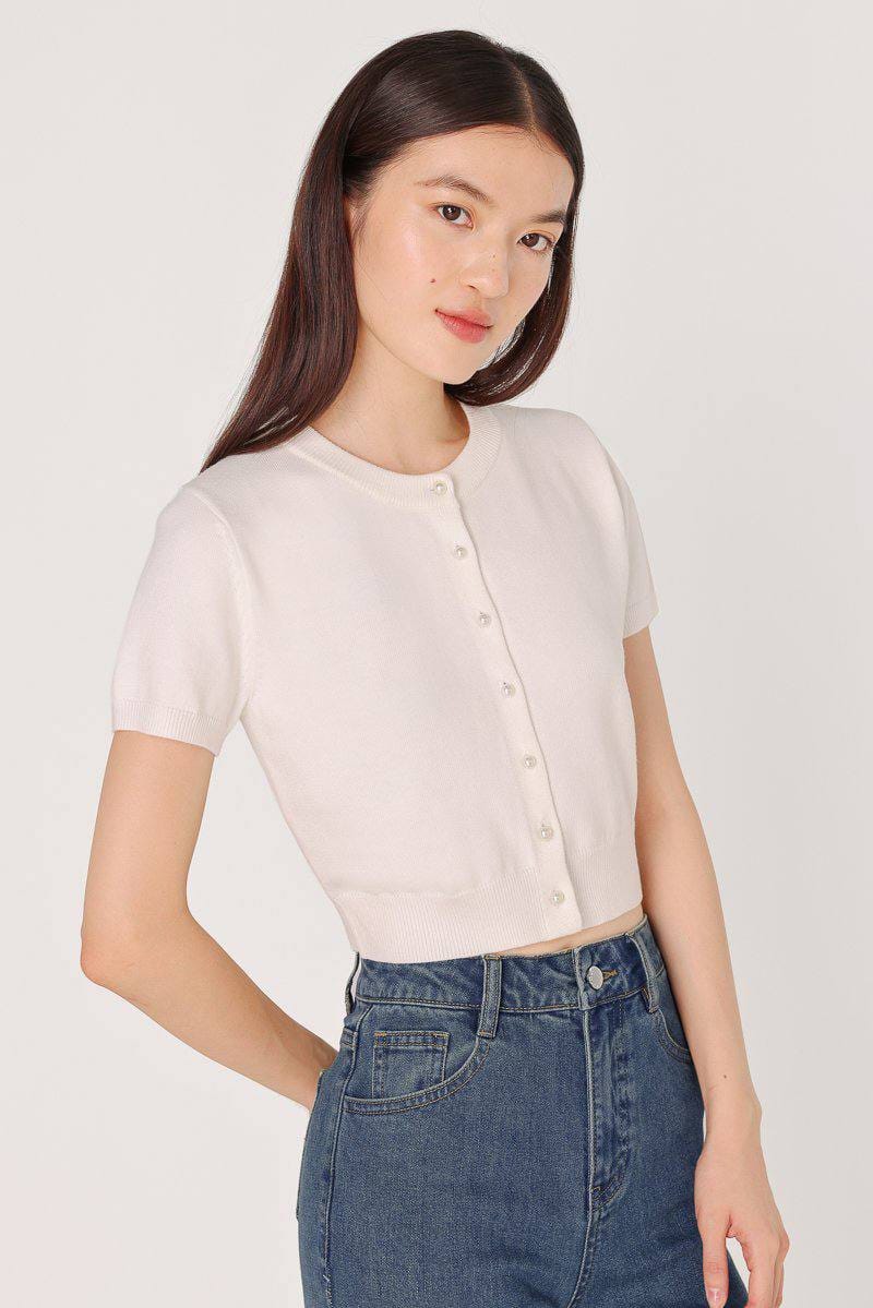 Lovet Ashlyn Pearl Buttons Knit Top