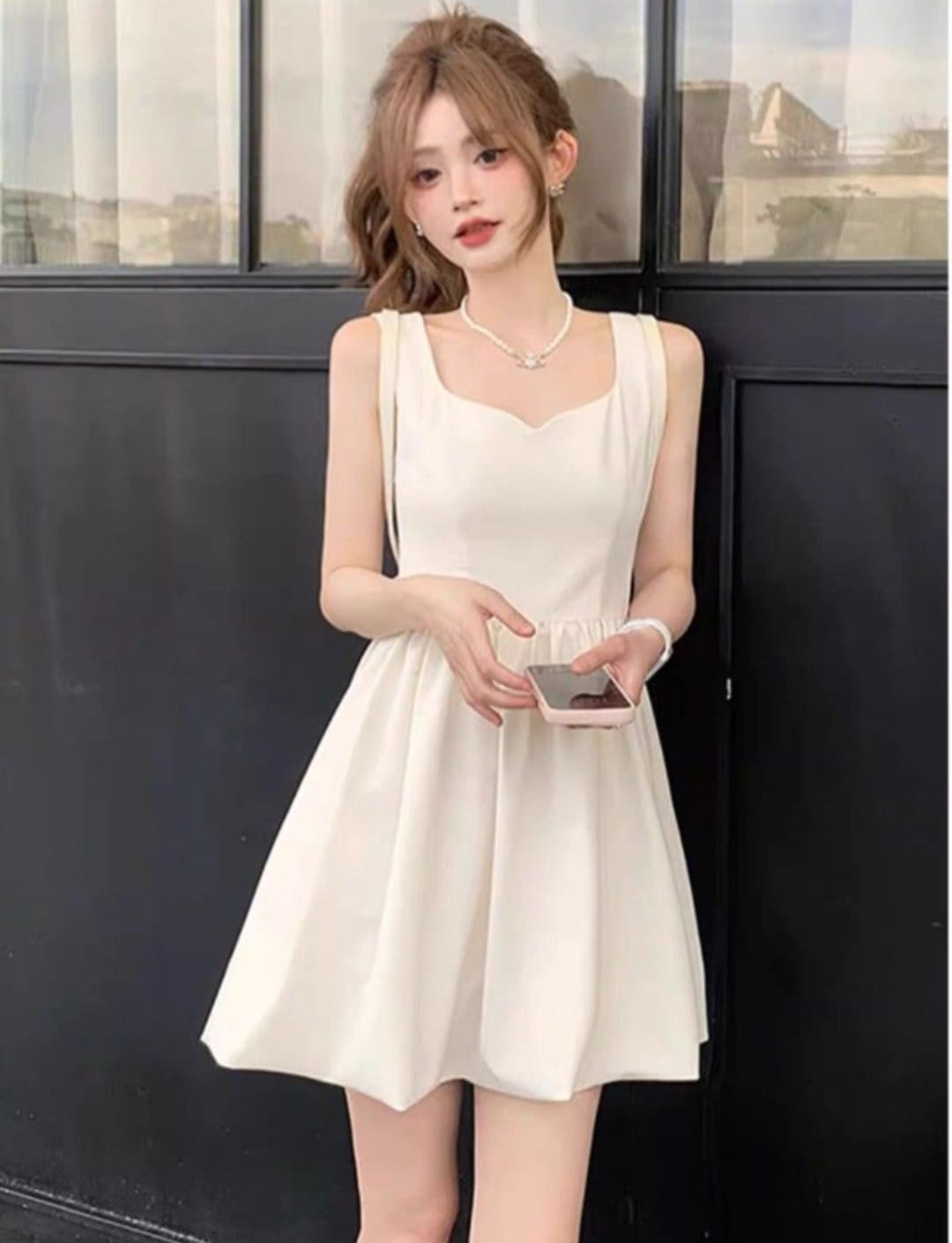 NA Chic White Milk Apricot Sleeveless Mini Dress