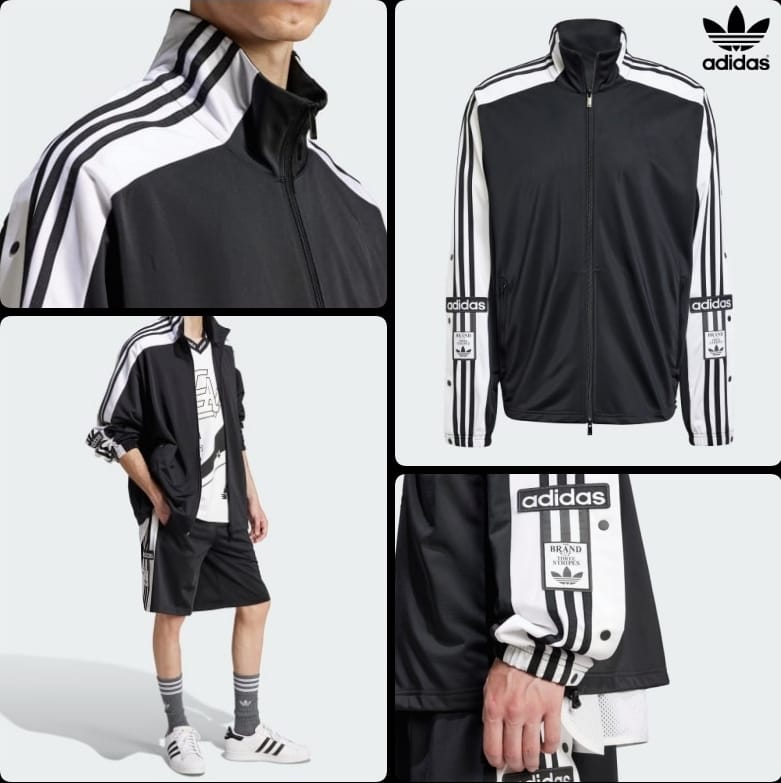 Adidas Adidas Originals ADILENIUM 2 MEGABREAK Striped Zipper Jacket, High Collar, Cosmopolitan, Retro Tracksuit, Black & White Design, Oversize Model, Sophistication, Exquisite Outerwear, Pop Culture, Hip Hop, Rock Star, Timeless Classic, Cult Street Fashion - Photo 3