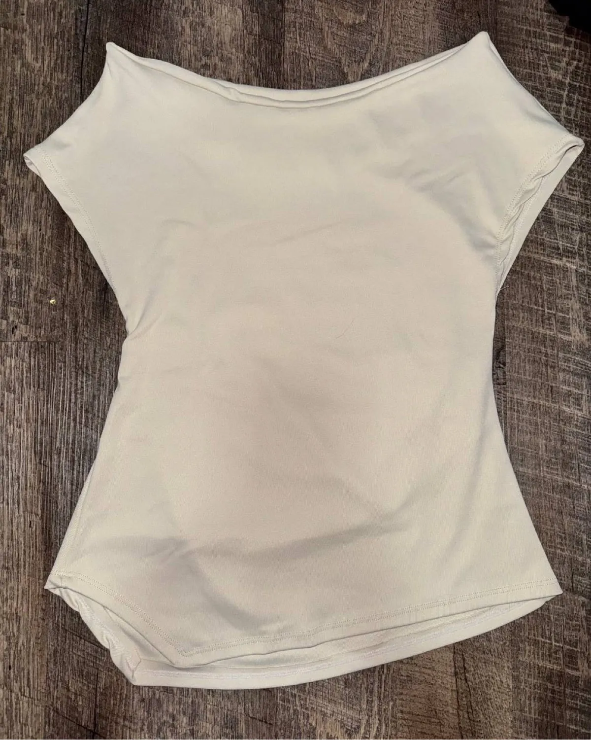 Beige Asymmetrical Off Shoulder Top