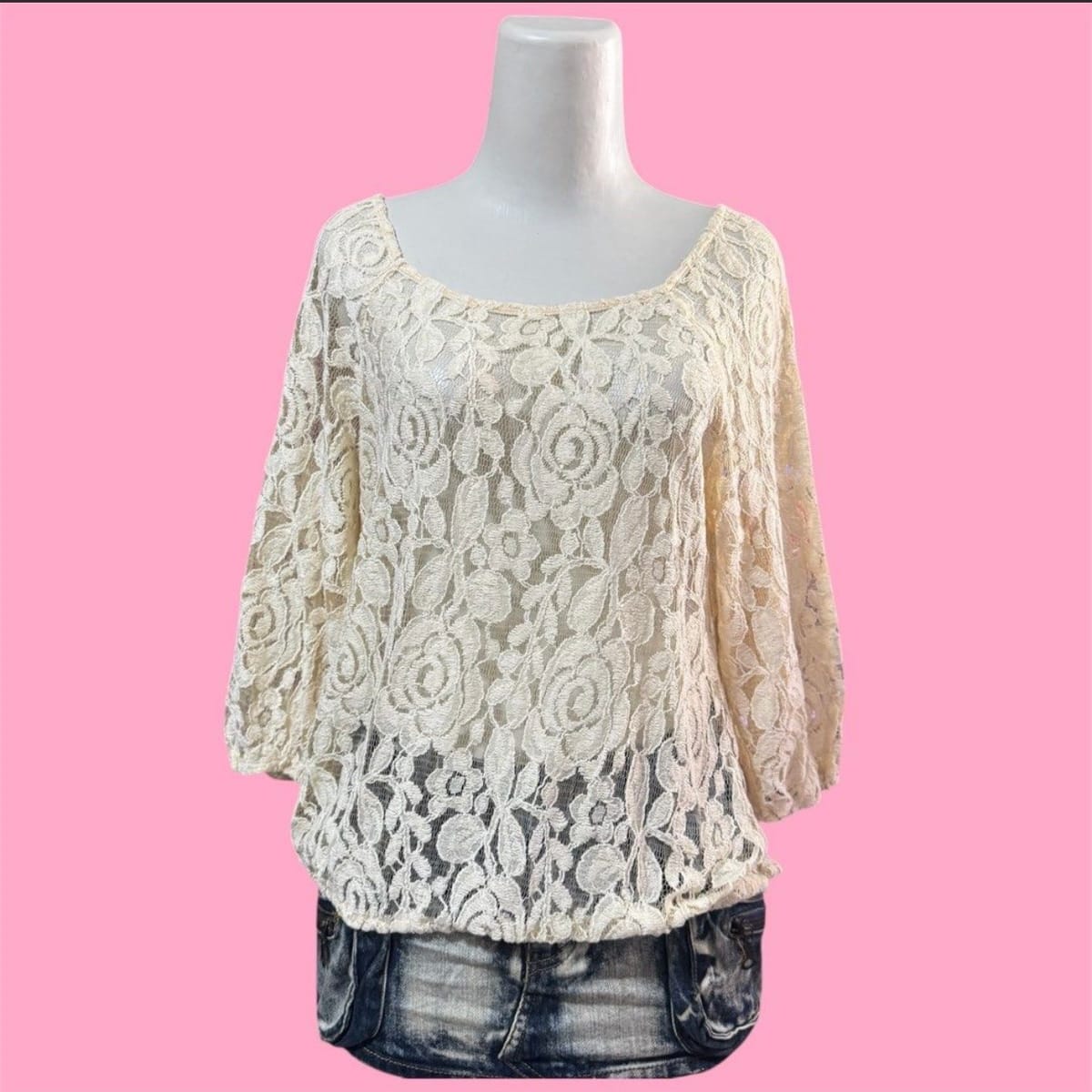 Cream Floral Lace Top - Mori Shoujo Y2K Vibes 💕