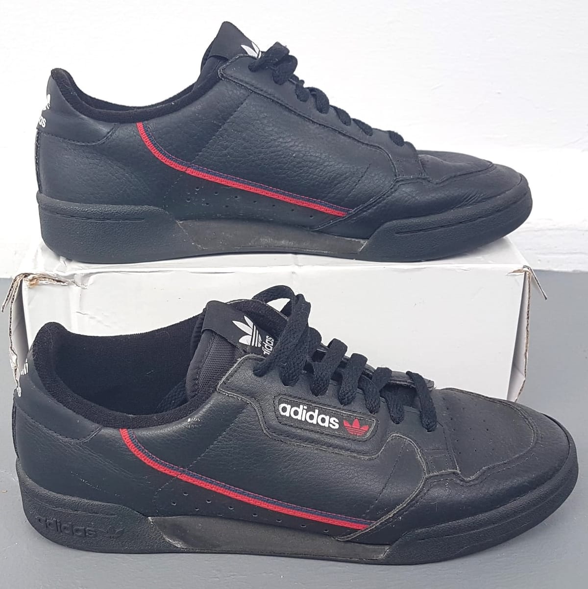 Adidas Originals Continental 80 Sneakers, Cosmopolitan, Black Shoes, Red Accents, US 8.5, UK 8, EU 42, JP 265, Sleek Design, Urban Style, Streetwise, Sophistication, Cult Street Fashion, Roadster, Pop Culture, Timeless Appeal, Active Lifestyle