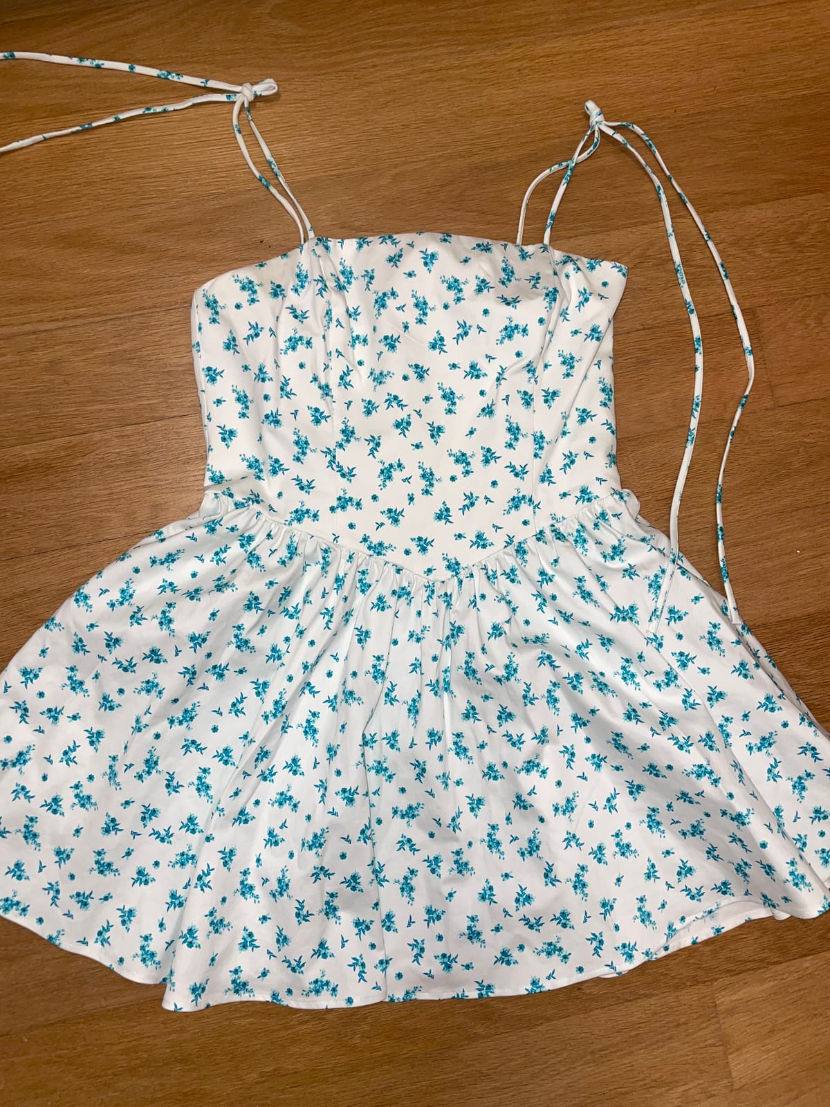 Zara Floral White & Blue Tie-Strap Dress