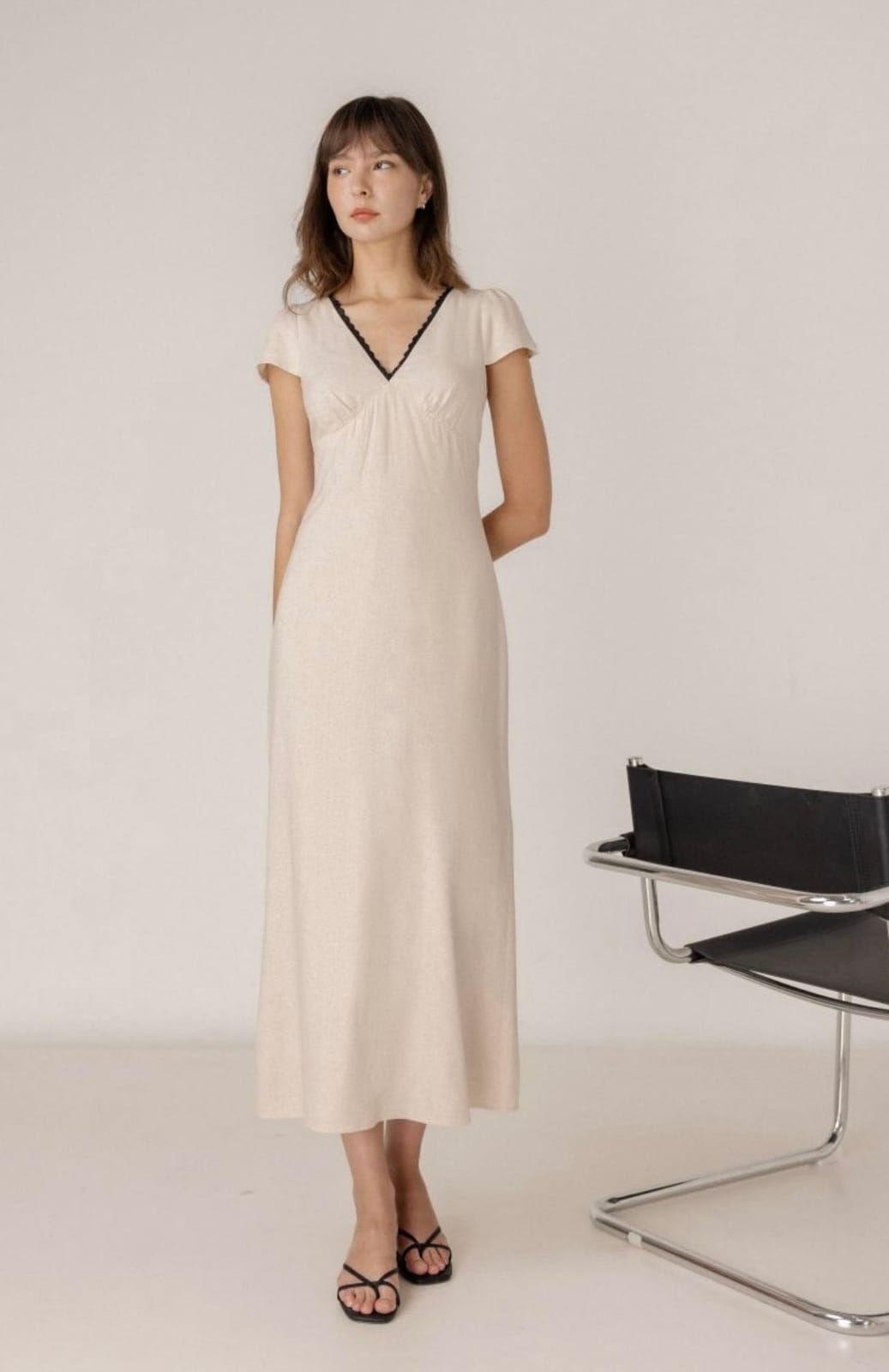 Lovet Mica Lace Trim Cap Sleeve Maxi Dress   