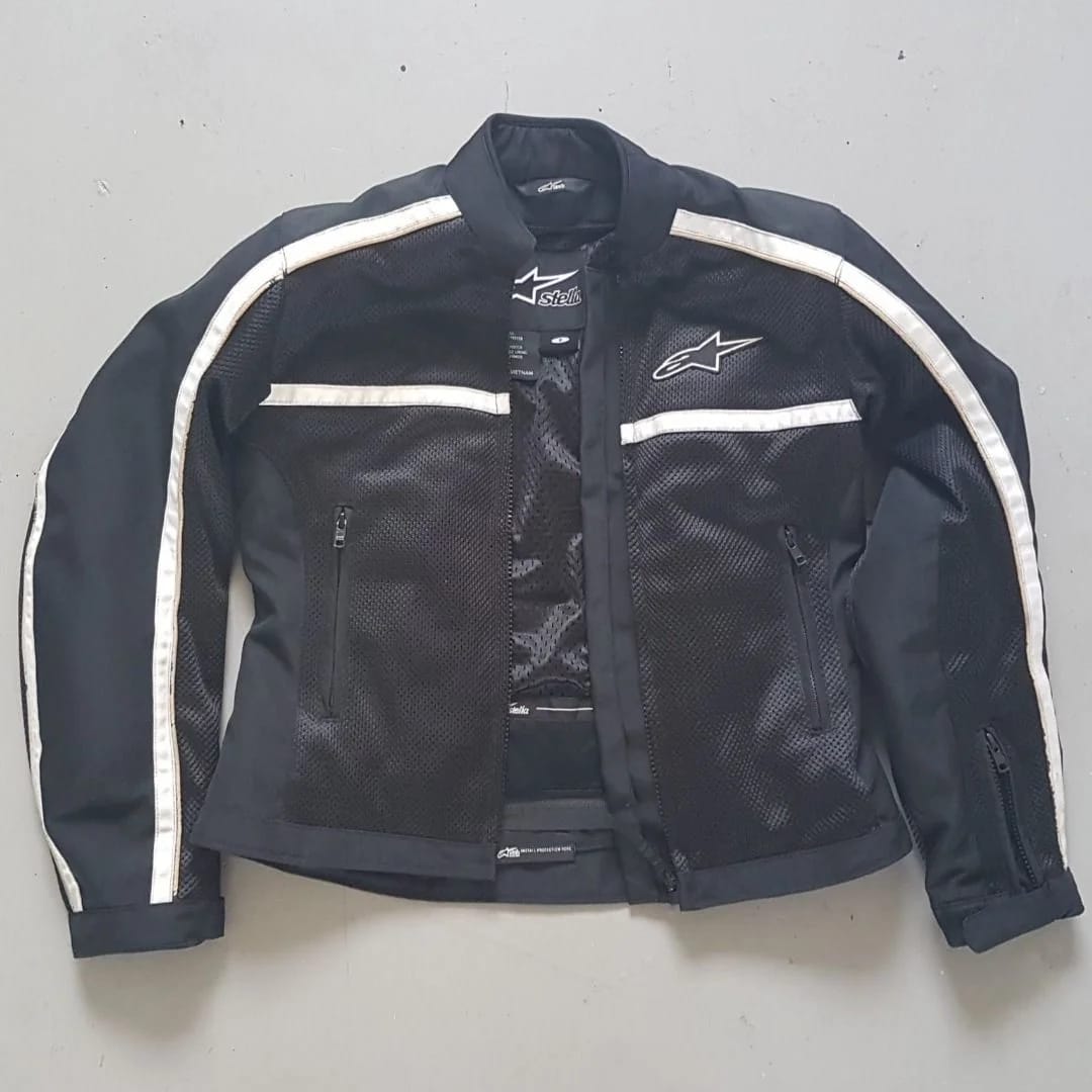 ALPINESTARS Zipper Jacket, STELLA Breeze Air Model, Motorcycle Protective Jacket, Black & White Stripes, Racing Jacket, Biker Jacket