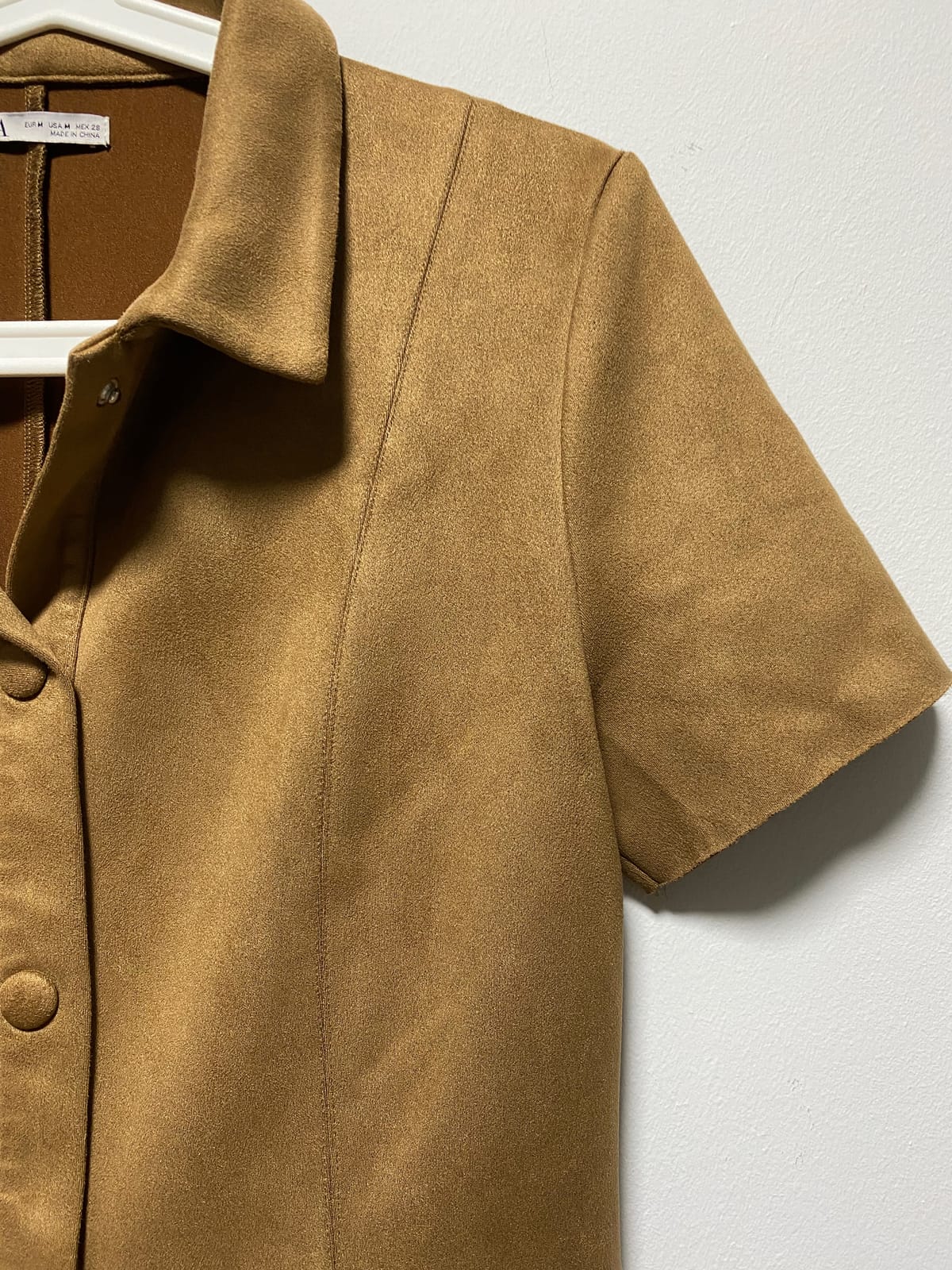 Zara ZARA Brown Short-Sleeved Suede Dress With Buttons and Collar (M) - Photo 4