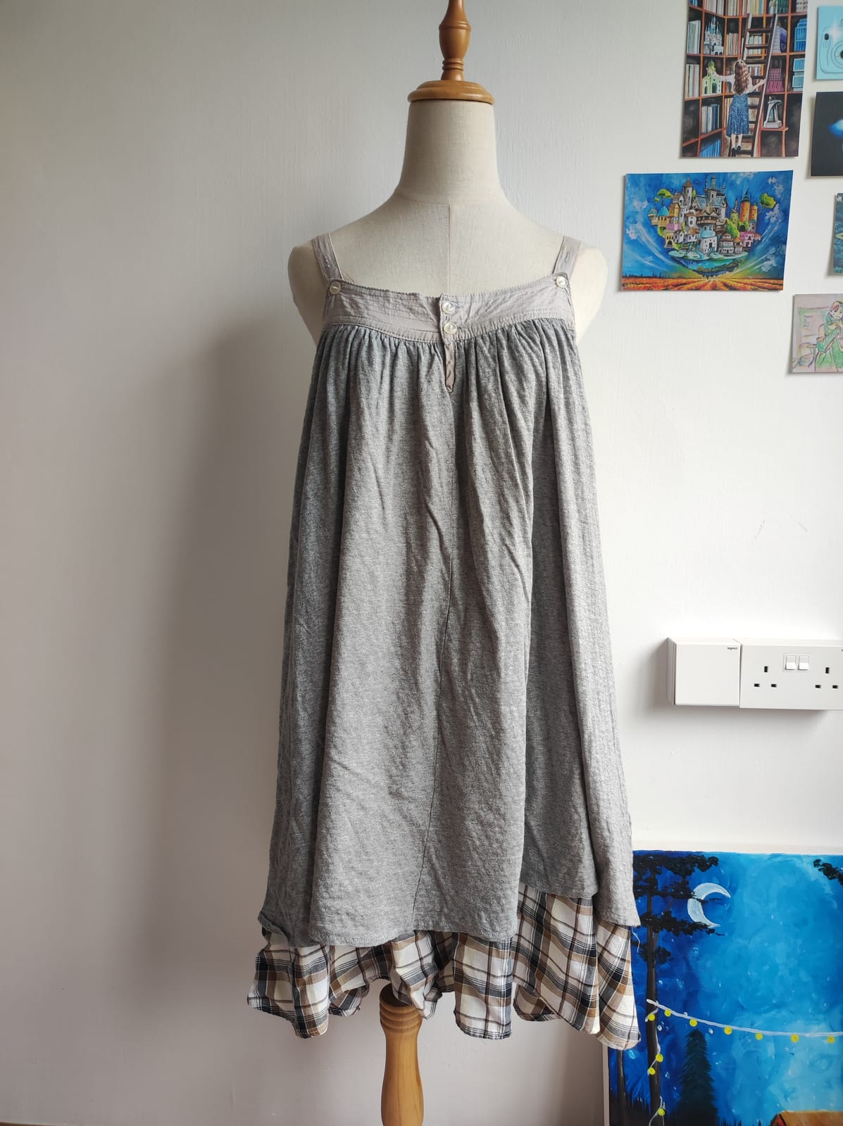 Dual Sided Grey and Plaid Cottagecore Dress 