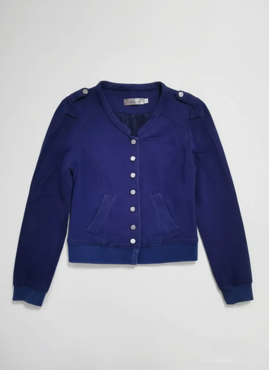 Dafuni Dafuni Women's Navy Blue Cropped Bomber Jacket