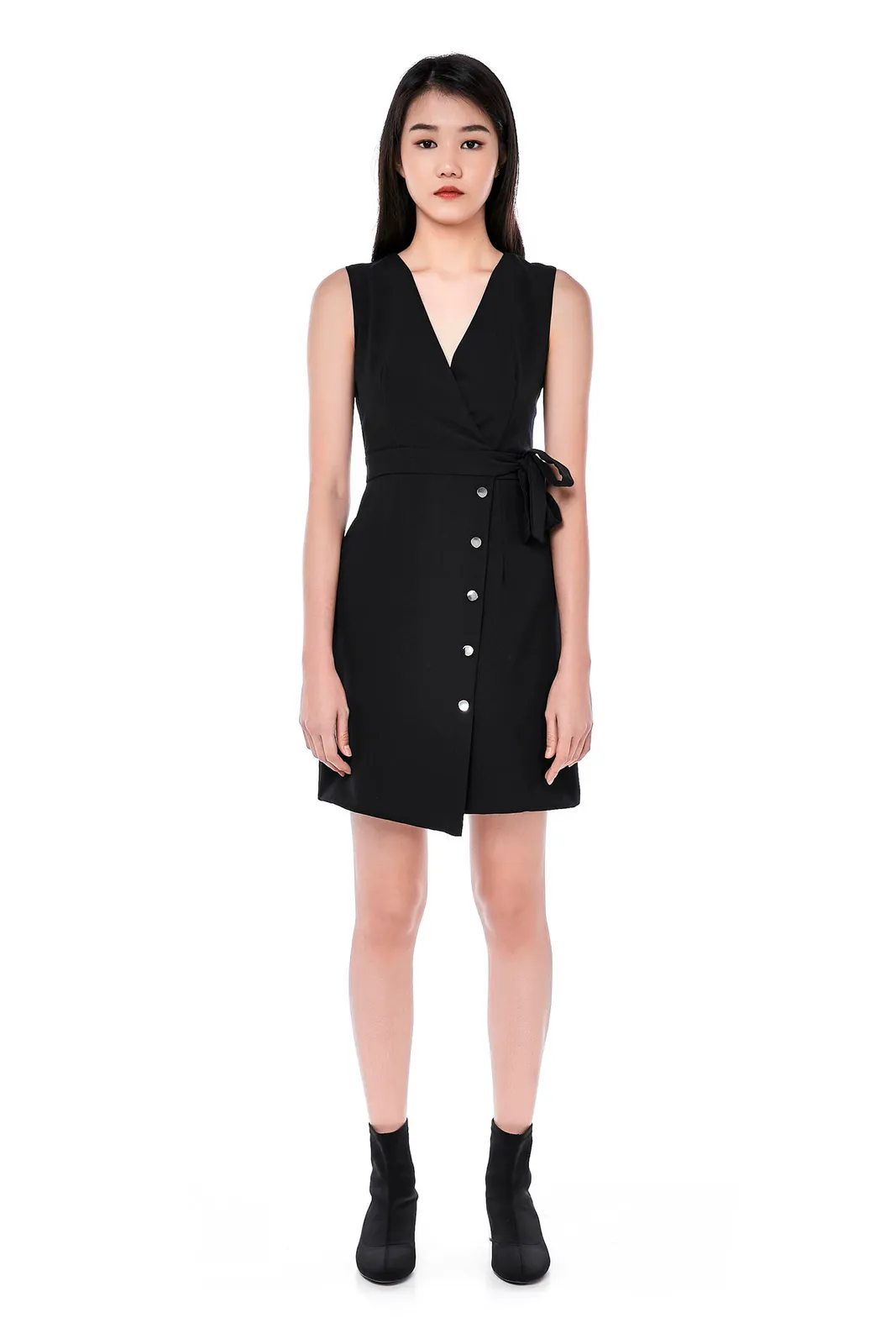 The Editor's Market TEM The Editor's Market Morsana Overlap Wrap Dress with Buttons in Black - Photo 2