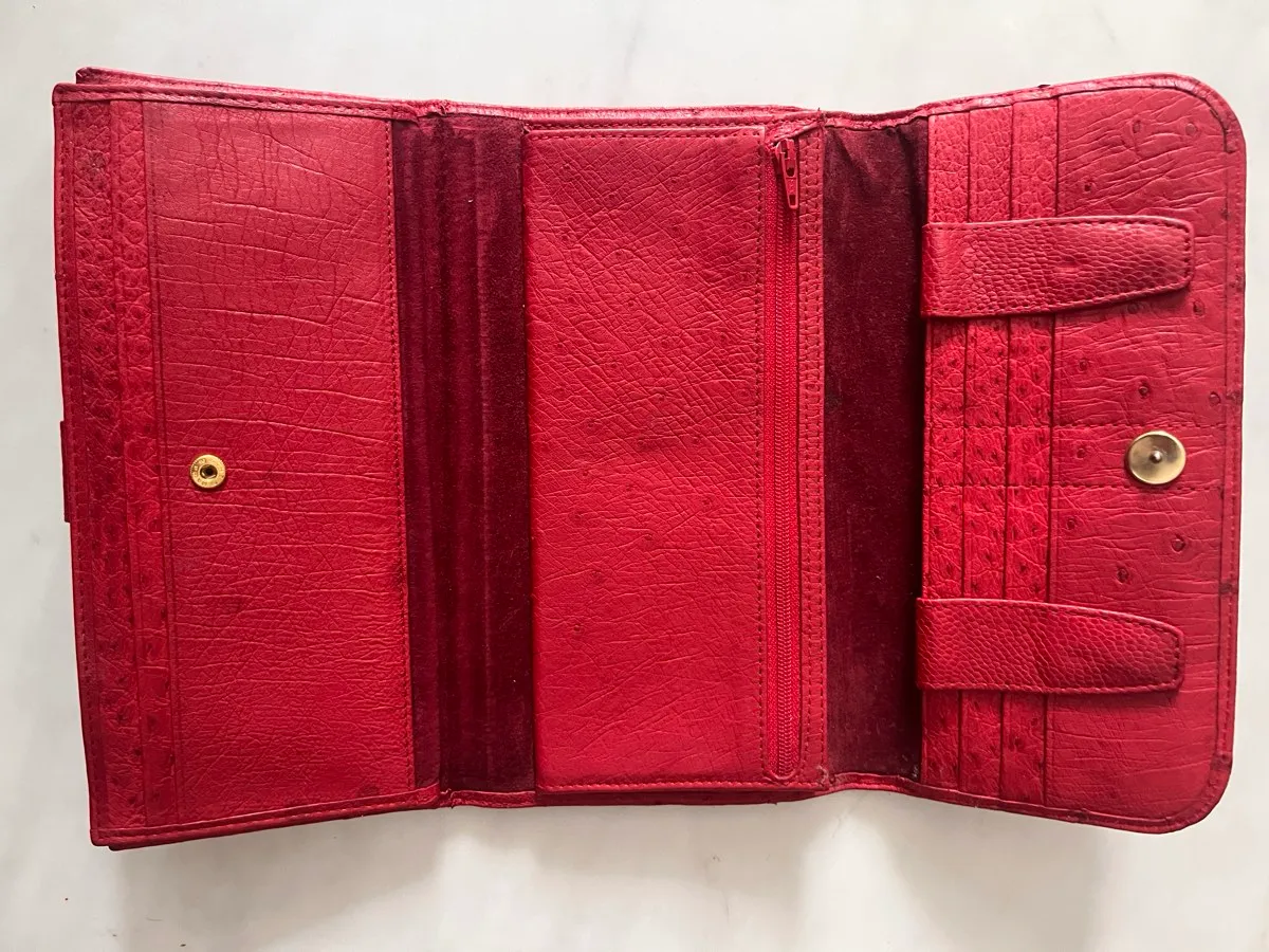 LEONE Genuine Red Ostrich leather luxury purse - Photo 3
