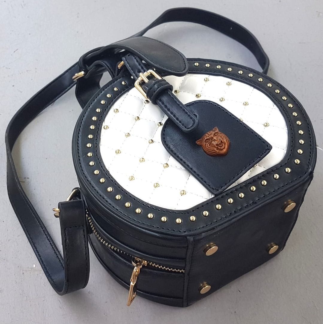 Chic Oval Crossbody Bag w/ Gold Studs & KENZO Tiger Logo