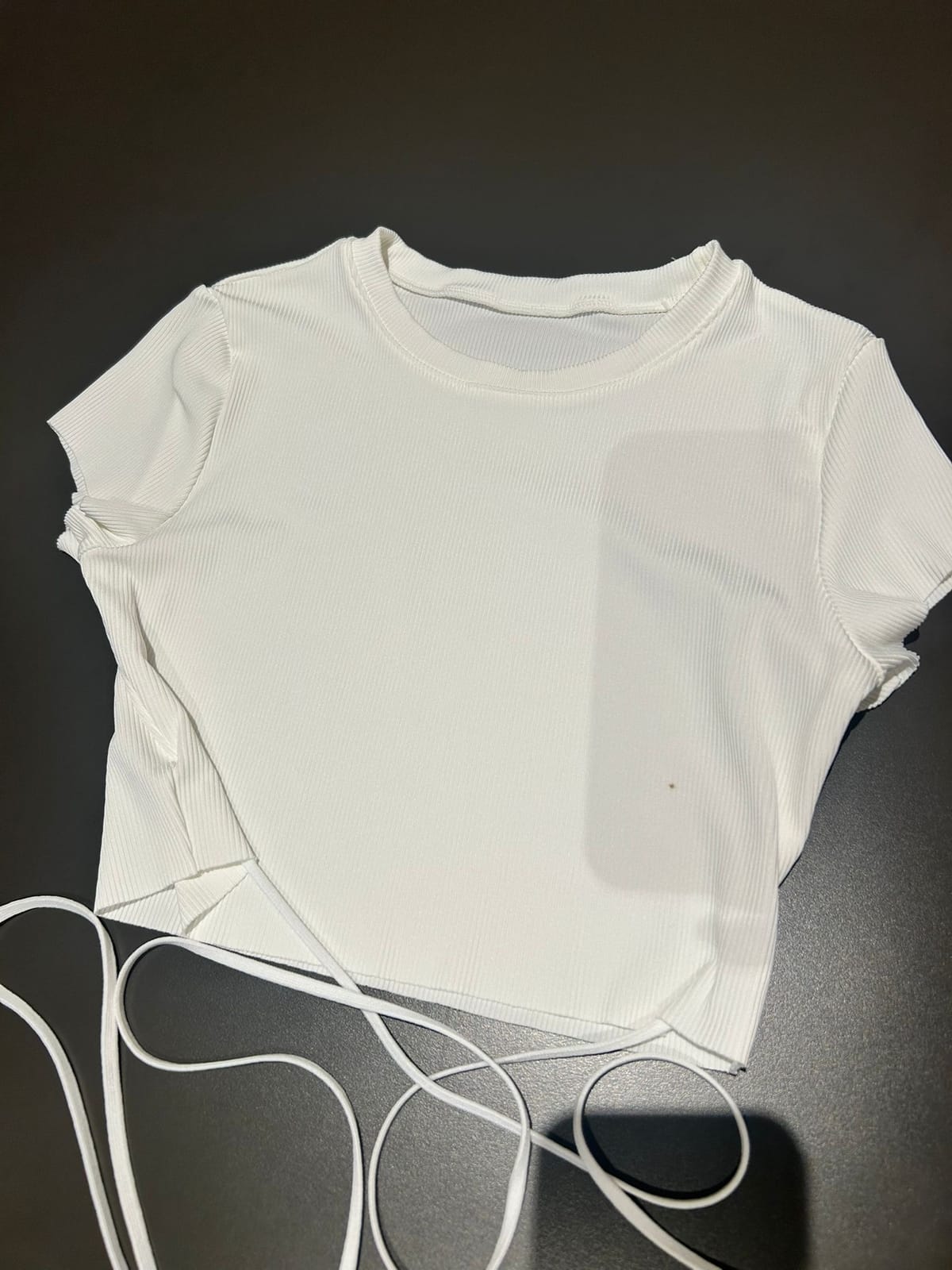 White Ribbed Cropped Tie-Up Top