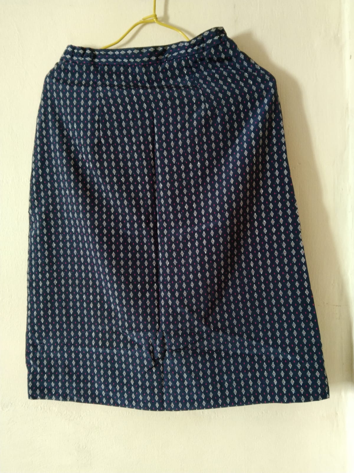 Vintage Navy Patterned Midi Skirt