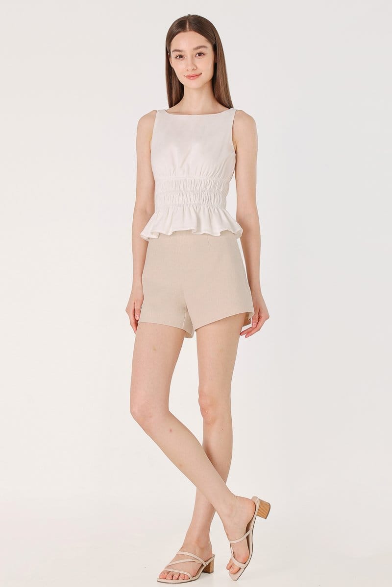 Lovet Aster Linen Elastic Ruched  Waist Top - Photo 2