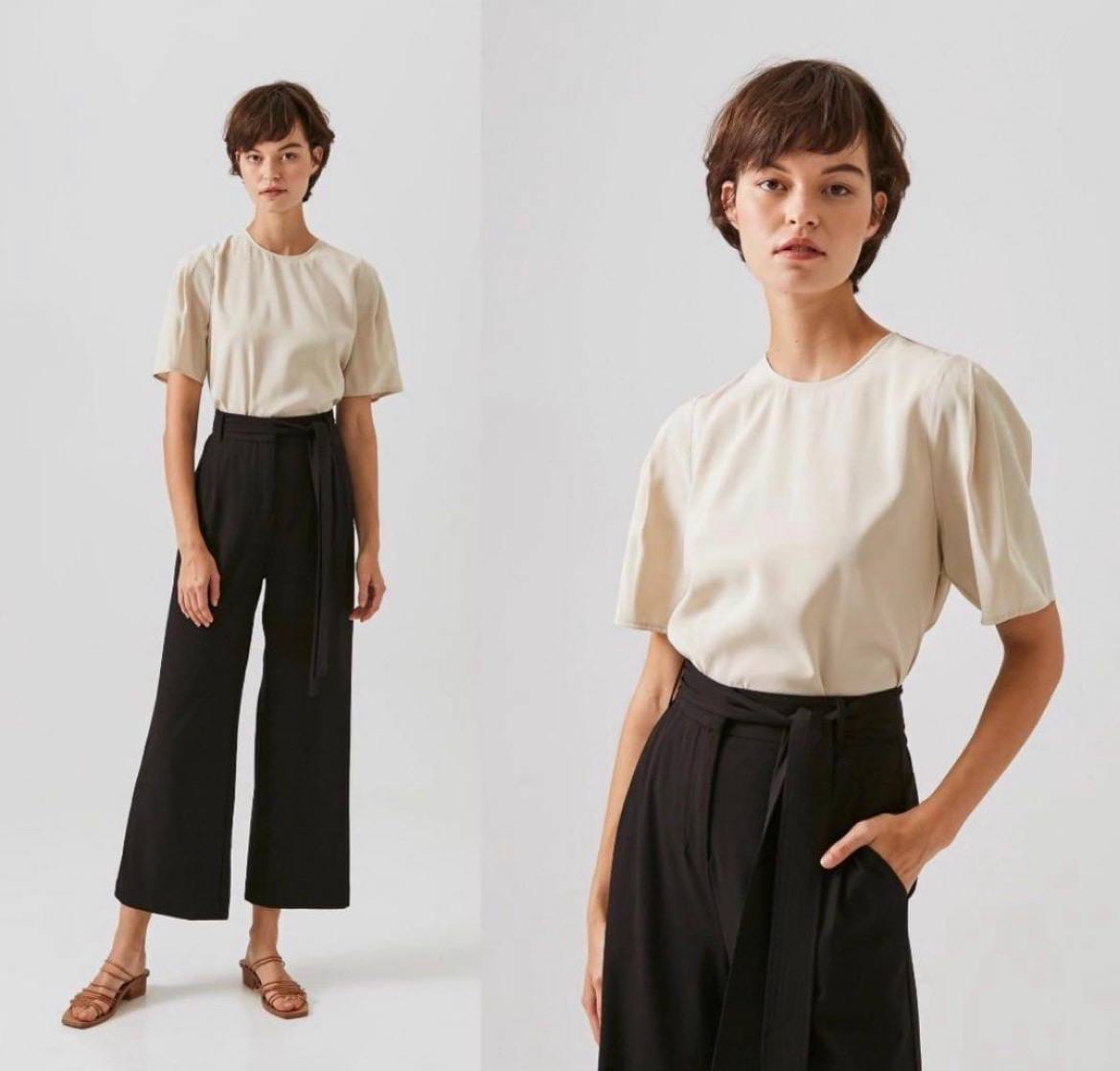 Our Second Nature Viscose Sleeve Pleat Top in Black