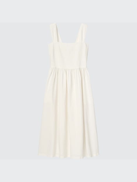 Uniqlo Uniqlo Linen Blend Sleeveless Shirring Dress - Off White - Photo 2