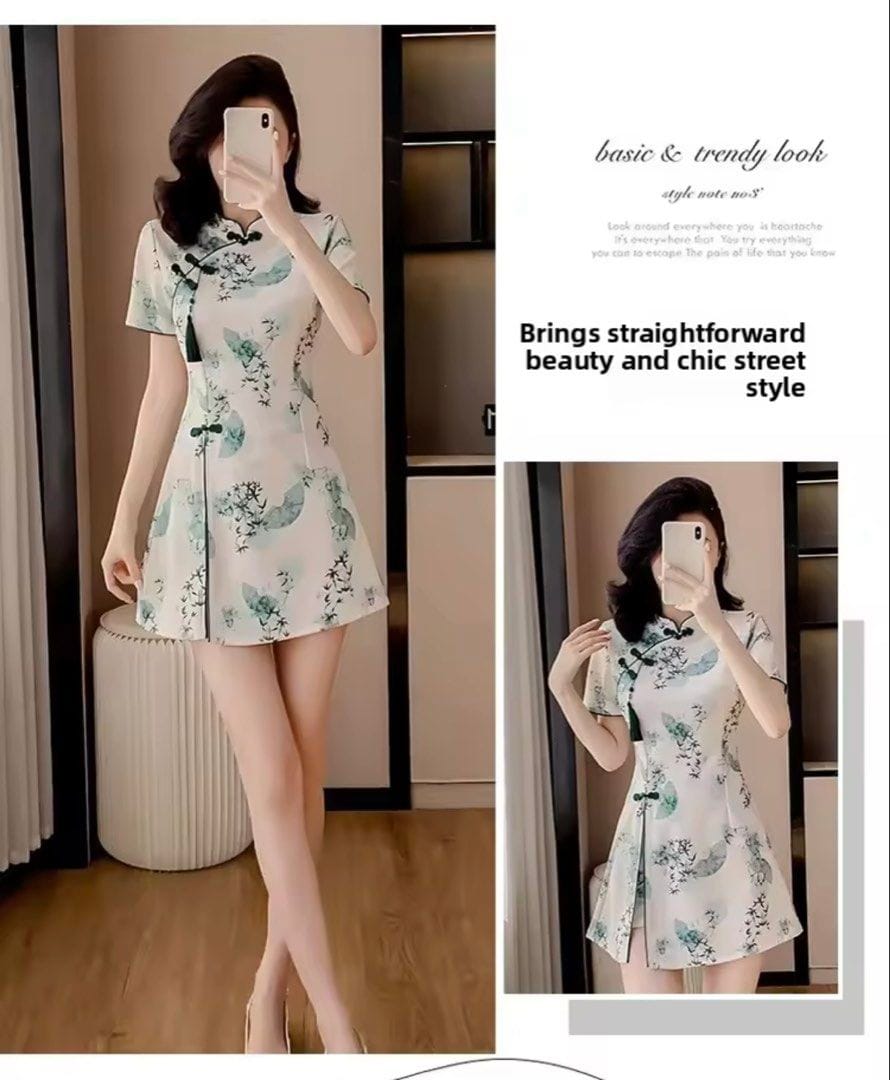 Young Women's Fashionable Chinese Style Reformed Qipao Set Short Skirt And Shorts Two-Piece Light And Breathable Summer Outfit - Photo 7