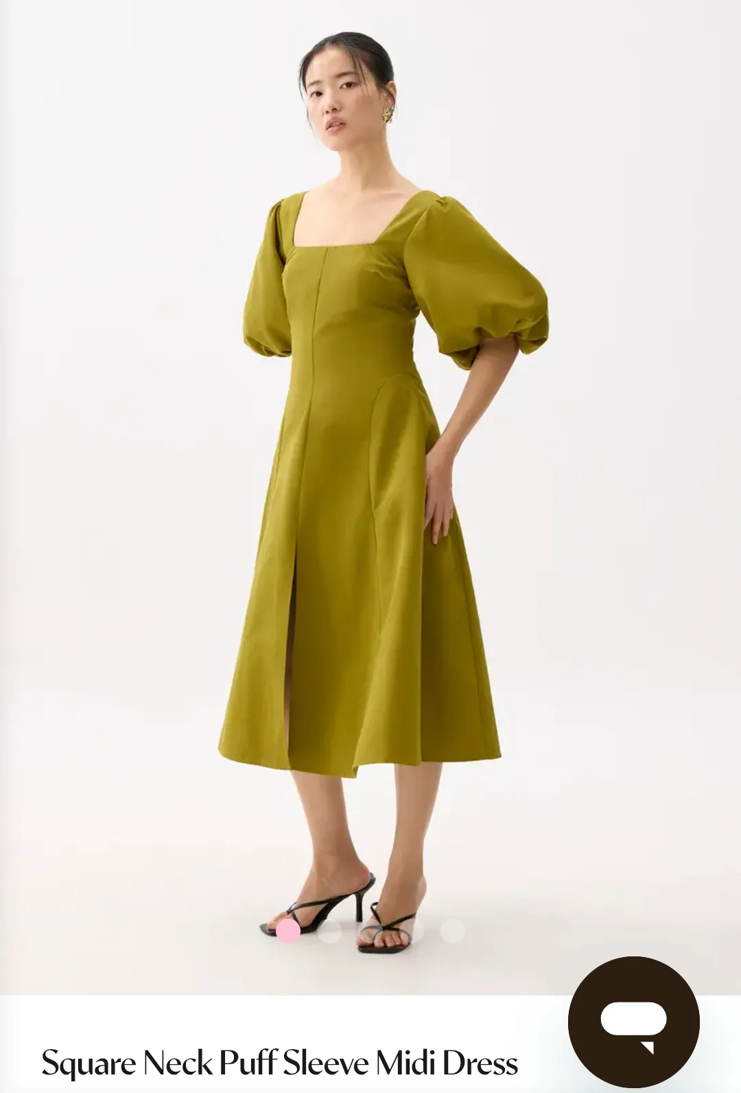 Love Bonito Olive Green Puff Sleeve Midi Dress