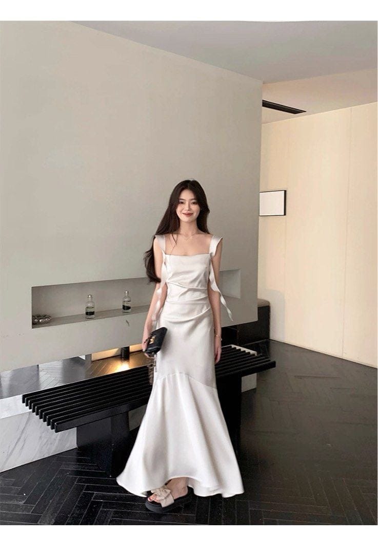 Butyou White Satin Fishtail Dress - Elegant Vibes ✨