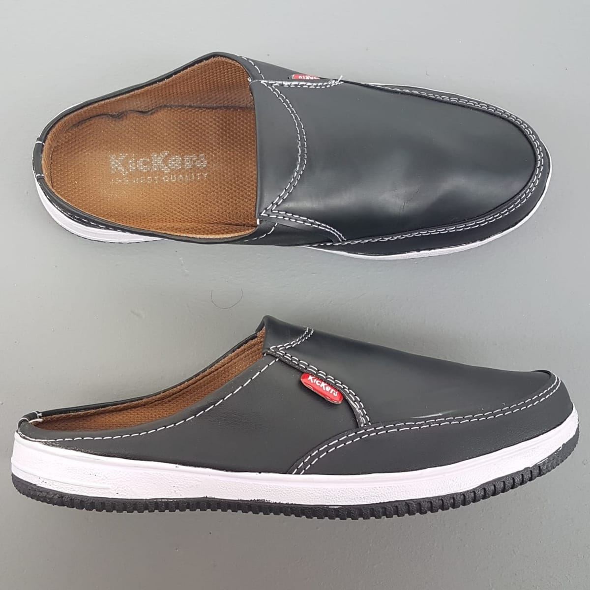 KICKERS Original KICKERS Loafers, FRANCE, Cool Mules, Black Sliders, White Contrast Stitching, Moccasins, Cosmopolitan, EU 42, US 9, UK 8, Continental, Designer Covered Shoes, Comfortable Flat, Slip-On, Urban Style, Timeless Appeal, Pop Culture - Photo 3