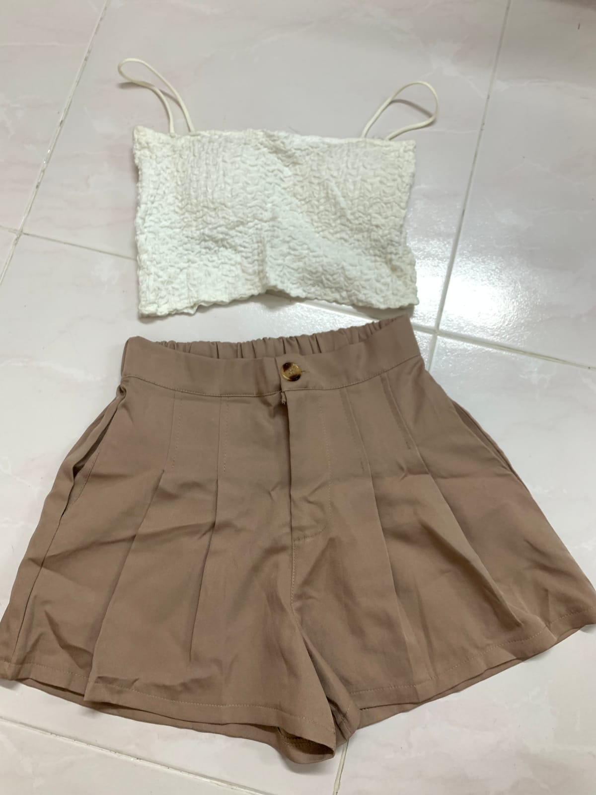 White Smocked Crop Top with Spaghetti Straps - Photo 2