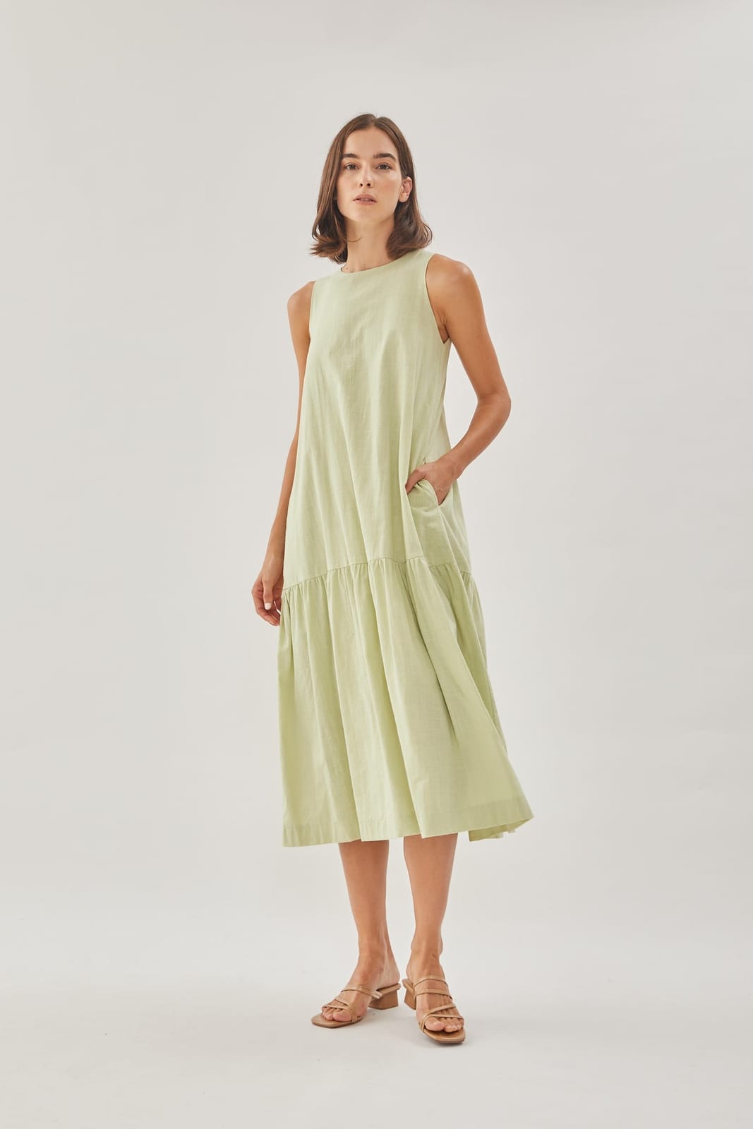 Klarra Linen Tiered Dress in Soft Green - Photo 3