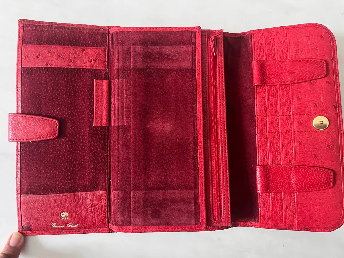 LEONE Genuine Red Ostrich leather luxury purse - Photo 2