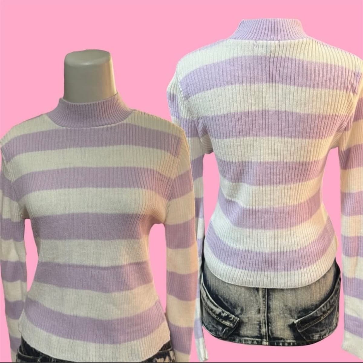 E.L.K Cute Pastel Purple Striped Knit Sweater - Photo 2