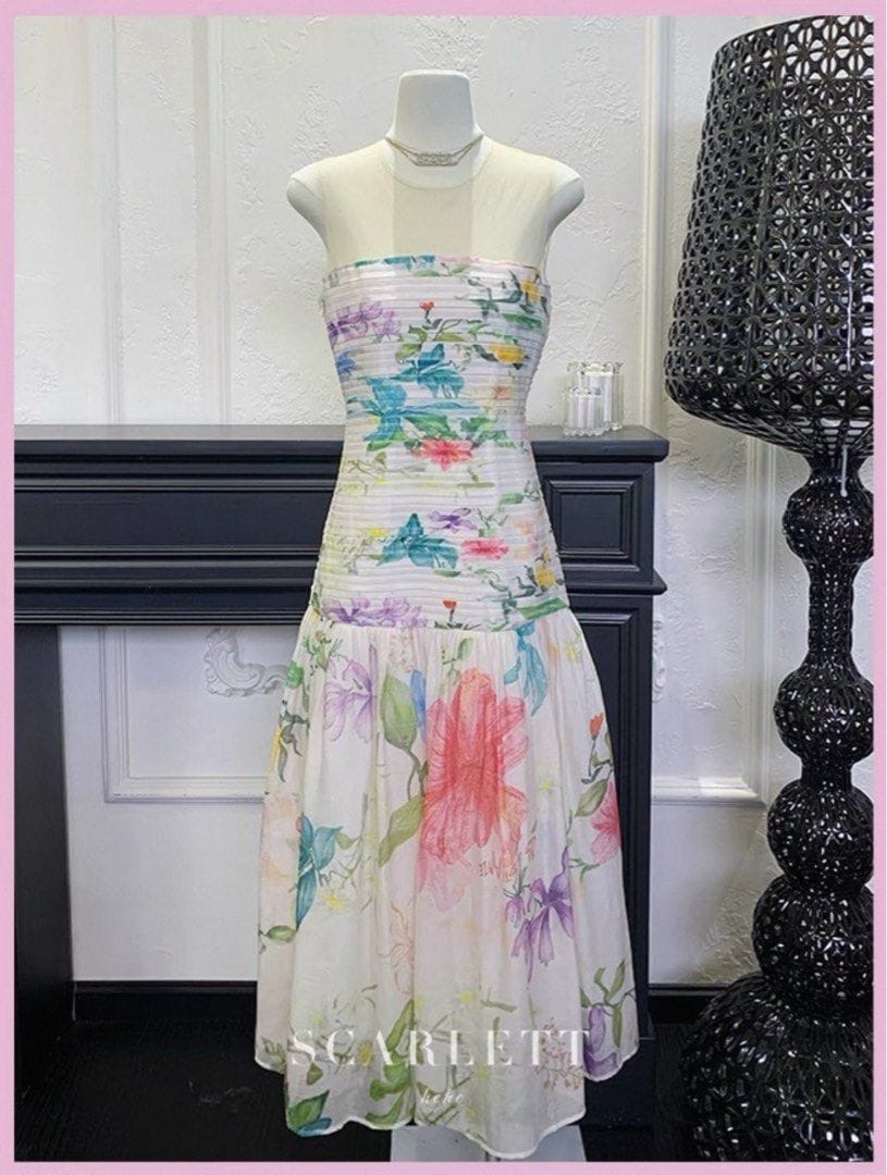 Scarlette HEHE Studio | Falling Flower Bloom French Suspender Skirt | Dress | Long Dress