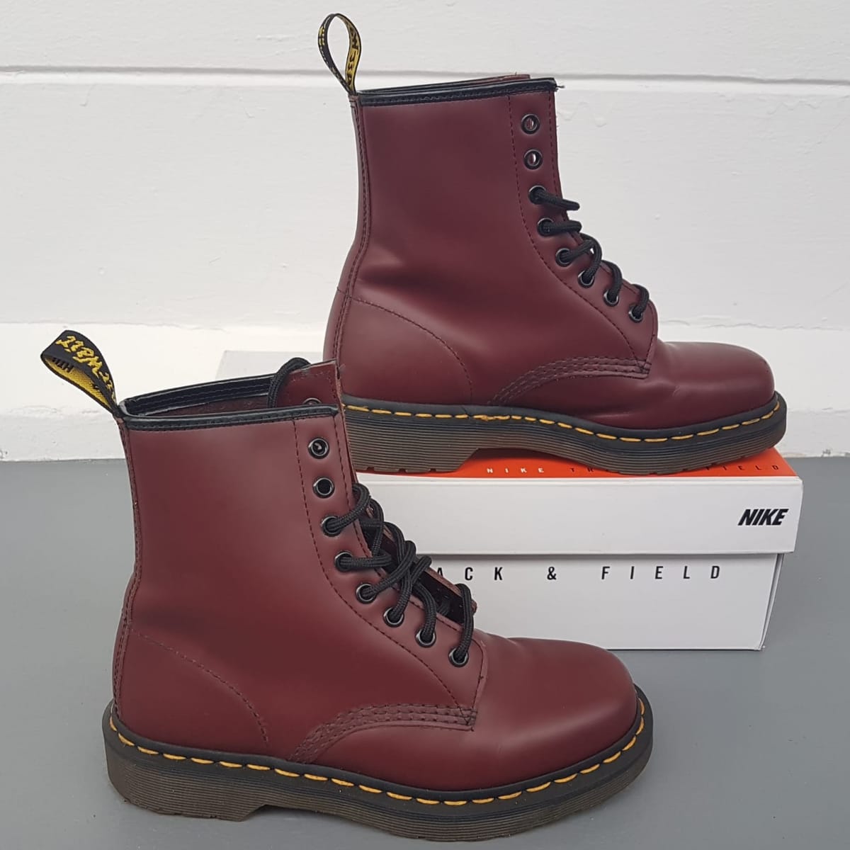 Retro Dr. Martens 1460 Cherry Red Smooth Leather Lace Up Boots, US 8, UK 6, EU 38, Cosmopolitan, Doc Martens AirWair Model, Sophistication, Luxury Living, Pop Culture, Hip Hop, Rock Star, Timeless Appeal, Urban Style