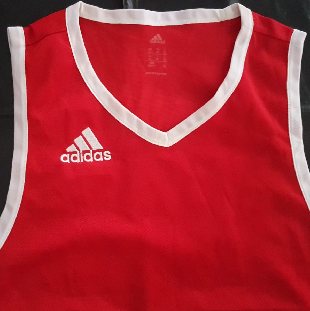 Adidas Original ADIDAS T-Shirt, Cool Red Singlet, Adidas Commander Basketball Jersey, 3 Side White Stripes, Cosmopolitan, Sleeveless Shirt, Athletic Tank Top, Sophistication, Streetwise, Pop Culture, Cult Street Fashion, Urban Style, Timeless Appeal - Photo 3
