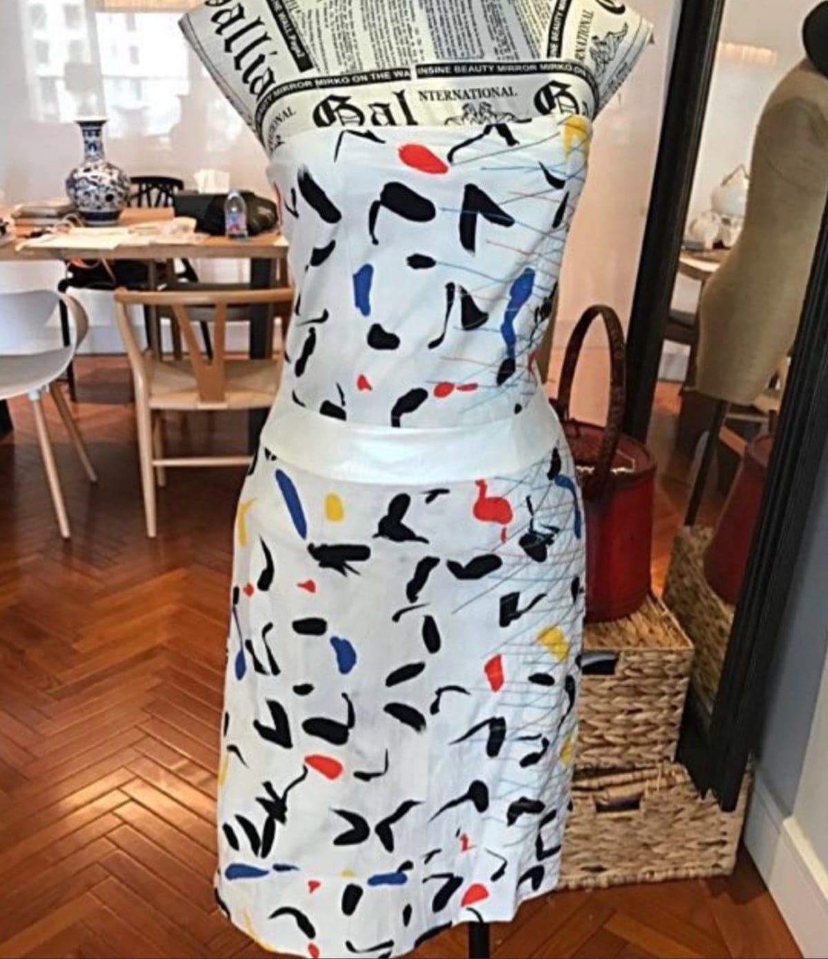 Vintage Abstract Print Tube Dress