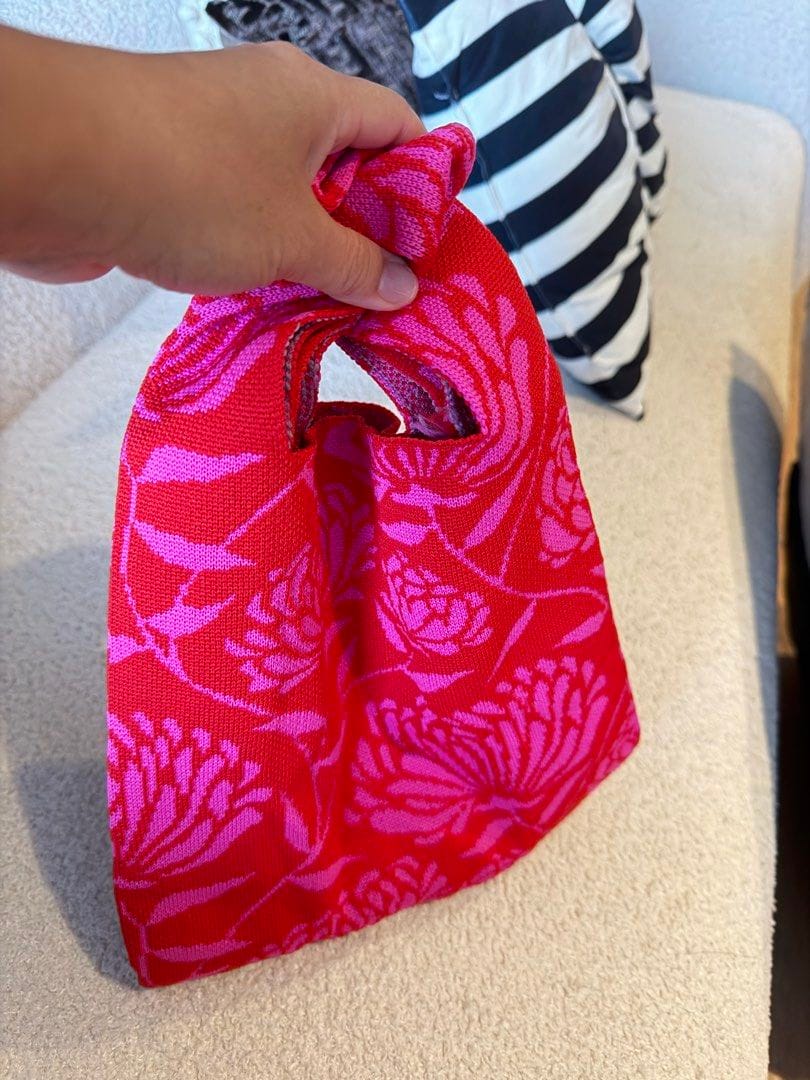 Vibrant Pink & Red Floral Knit Bag