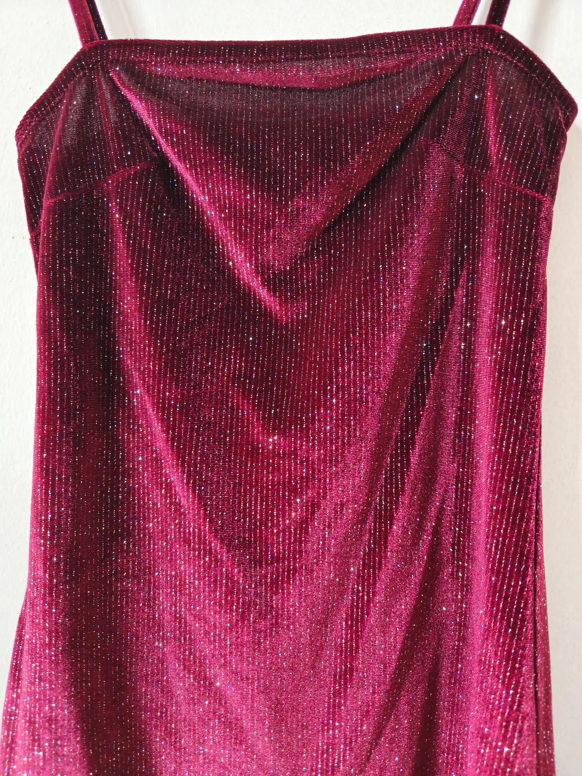 Pull & Bear Sparkly Burgundy Velvet Slip Dress - Photo 2