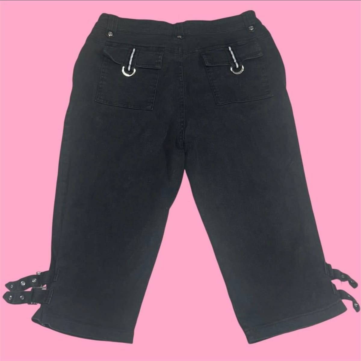 Y2K Black Grunge Capri Pants w/ Side Buckles - Photo 3